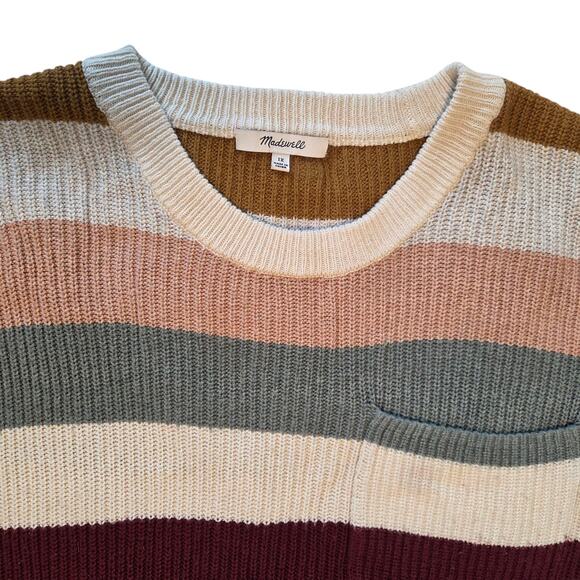 Madewell Sweater, Thompson Pocket Crewneck Pullover Striped Cotton Blend sz 1X - Picture 7 of 10